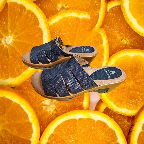 White Mountain Valora Comfort Slide‎ Sandals Woven Navy Blue Slides 7.5M - Picture 1 of 7